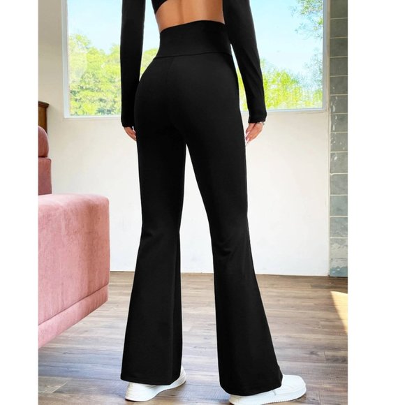 SHEIN EZwear Overlap Waist Flare Leg Pants in Black Size S (4) NWOT - Picture 3 of 7